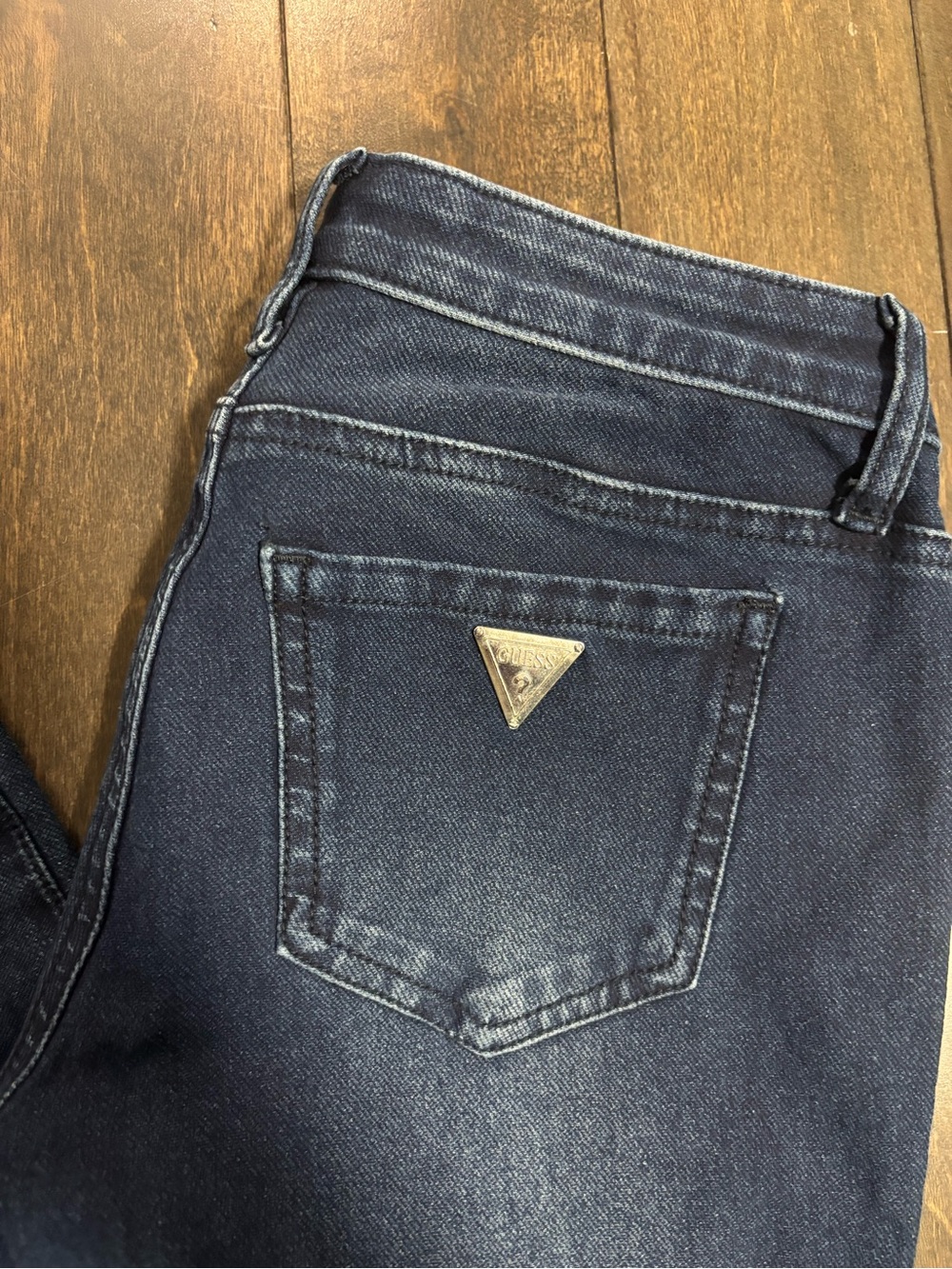 Guess Navy Skinny Stretch Jeans with Triangle Logo Plaque